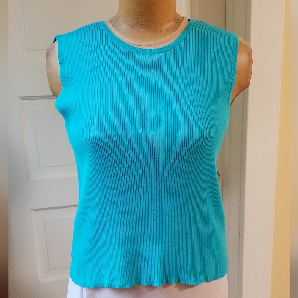 Lauren Ralph Lauren Blue-green Rib-knit Shell Size XL